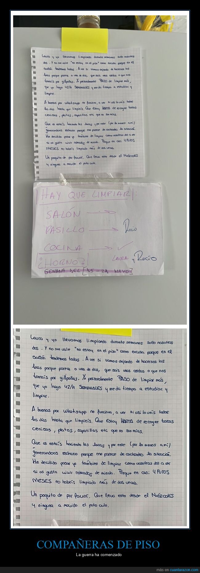 compañeras de piso,nota,limpiar