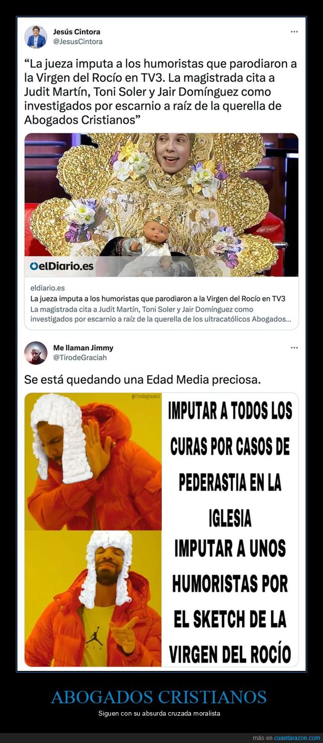abogados cristianos,humoristas,iglesia,imputar,virgen del rocío