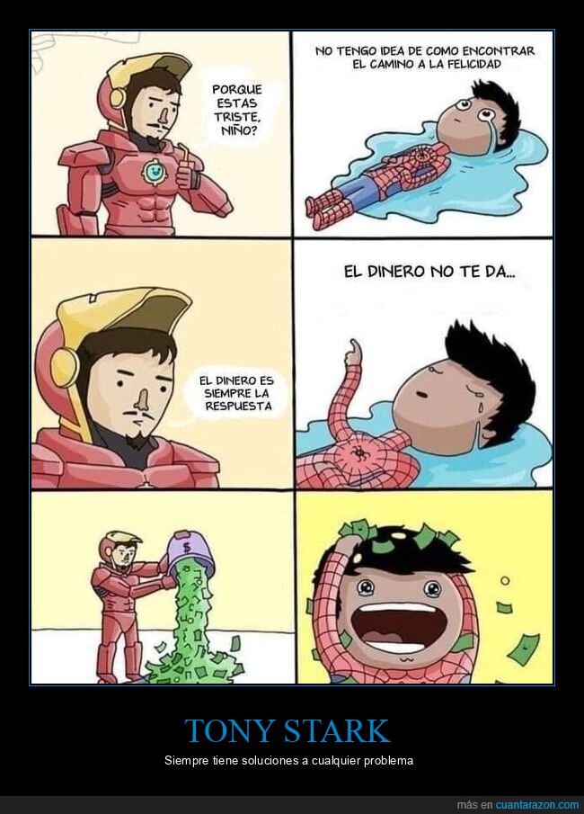 dinero,felicidad,iron man,spiderman