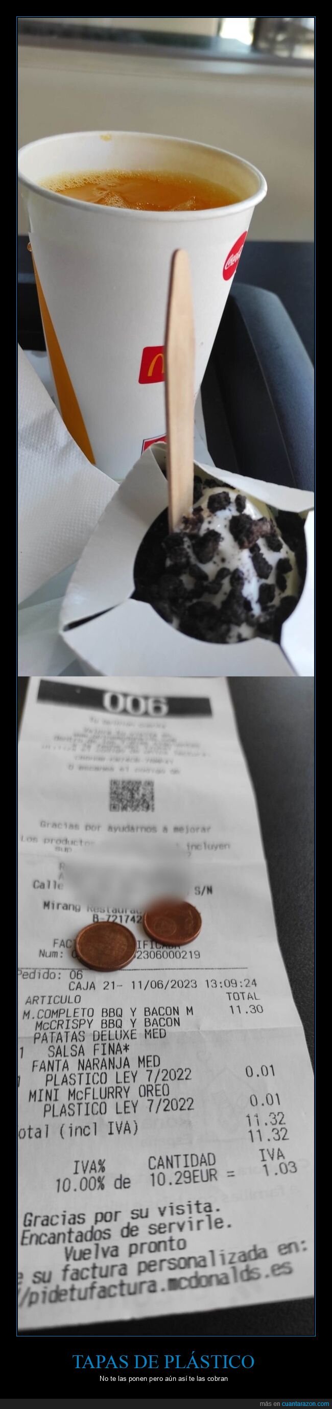 tapa de plástico,mcdonald's,cobrar