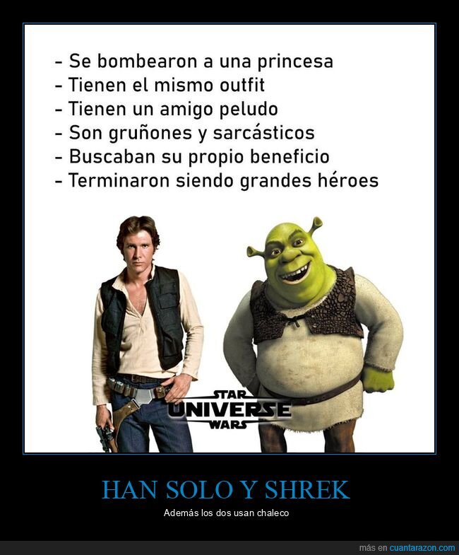 han solo,shrek,parecidos,star wars