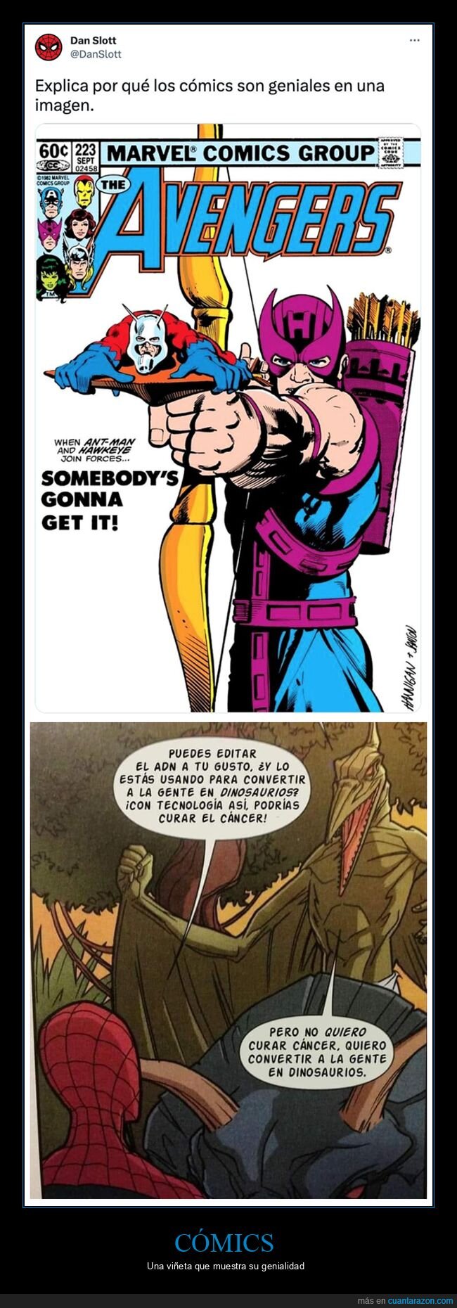 cáncer,cómics,convertir,curar,dinosaurios,spiderman