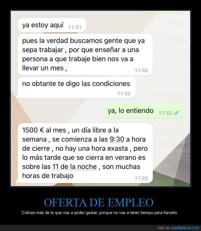 oferta de empleo,camarero,condiciones
