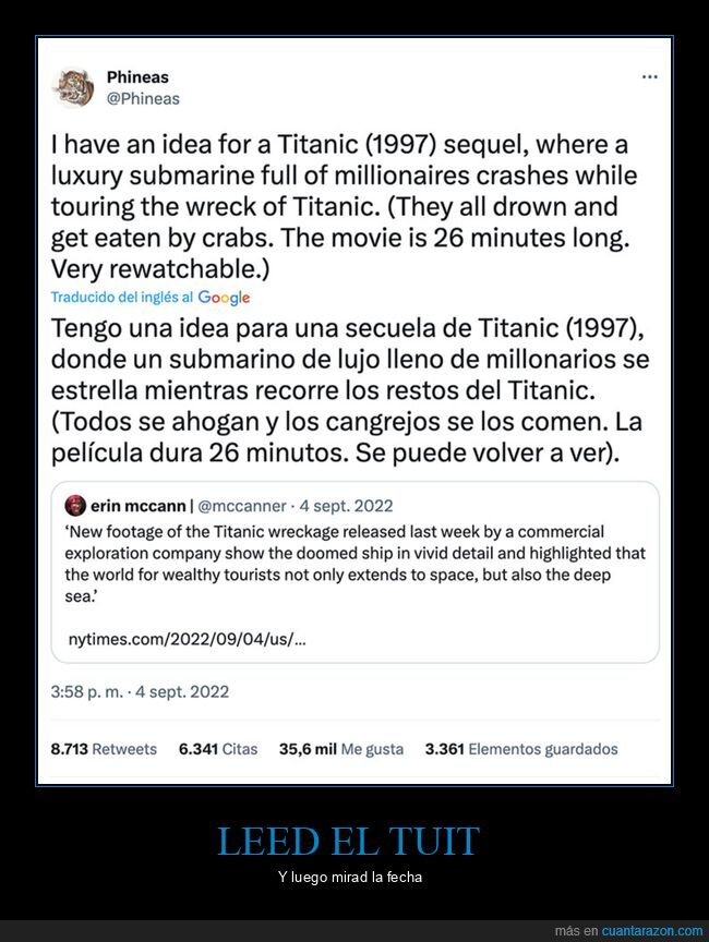 millonarios,morir,secuela,submarino,titanic,wtf