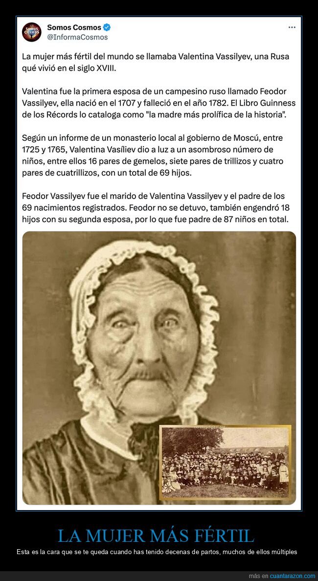 curiosidades,fértil,hijos,récord,valentina vassilyev