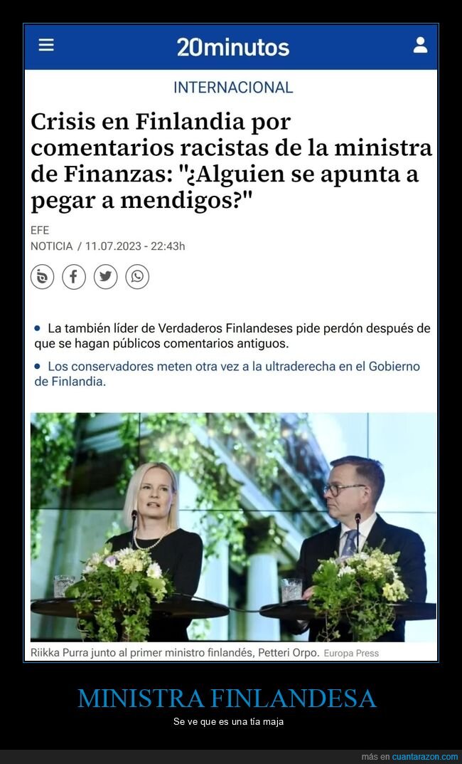 finlandia,ministra,pegar,mendigos