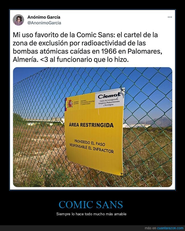 carteles,comic sans,palomares,radioactividad