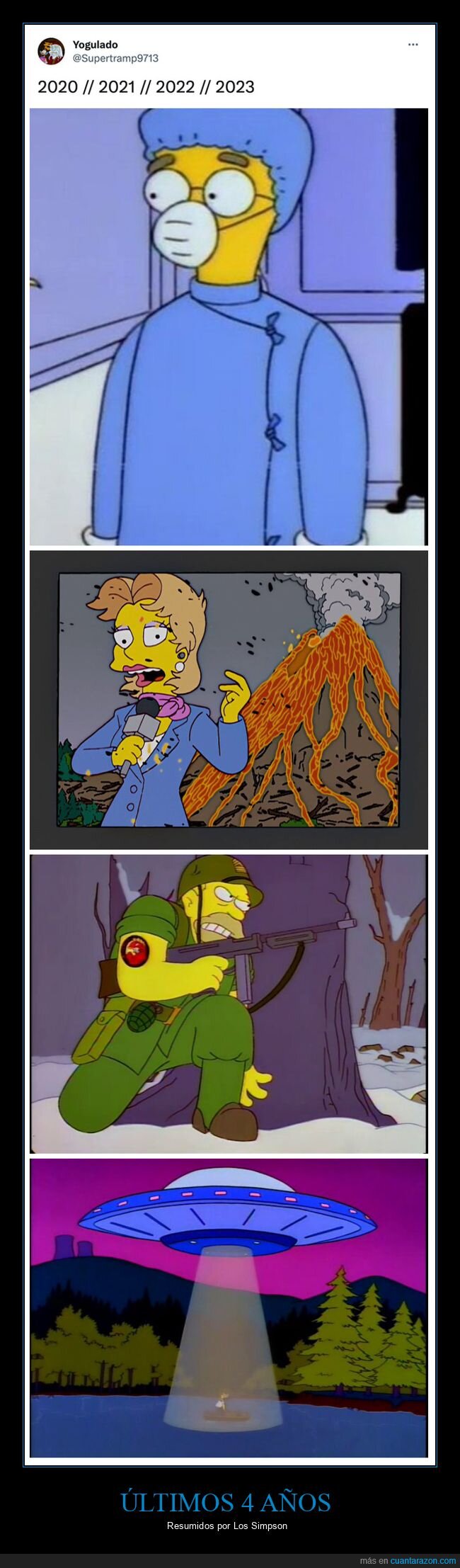 2020,2021,2022,2023,guerra,ovnis,pandemia,simpsons,volcán