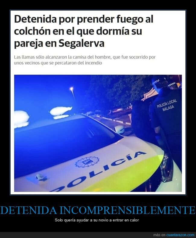 detenida,fuego,colchón,pareja