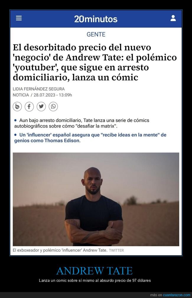 andrew tate,cómic,precio