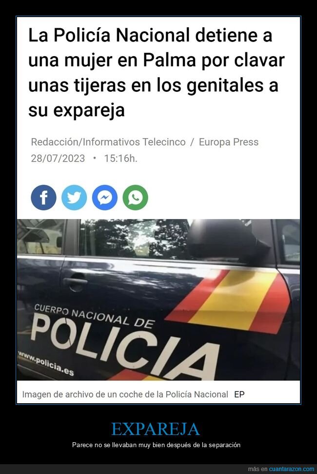 policía,detener,mujer,clavar,tijeras,ex