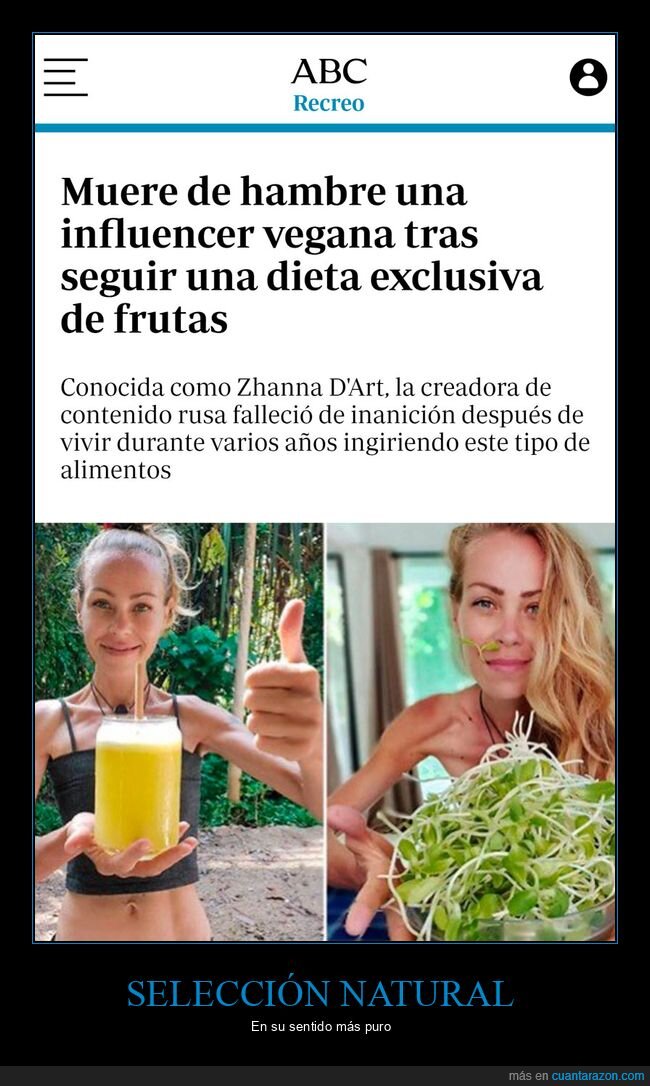 morir,hambre,influencer,vegana,dieta,frutas