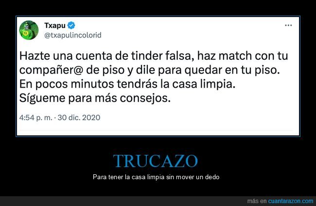 tinder,compañero de piso,limpiar