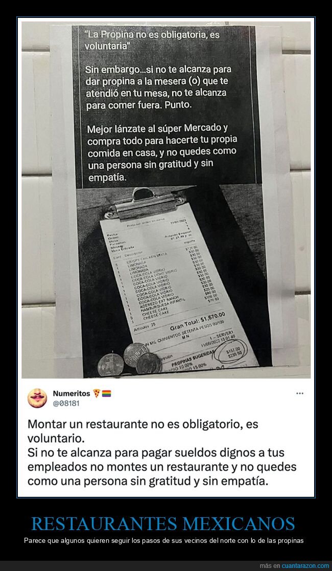 carteles,propinas,restaurante