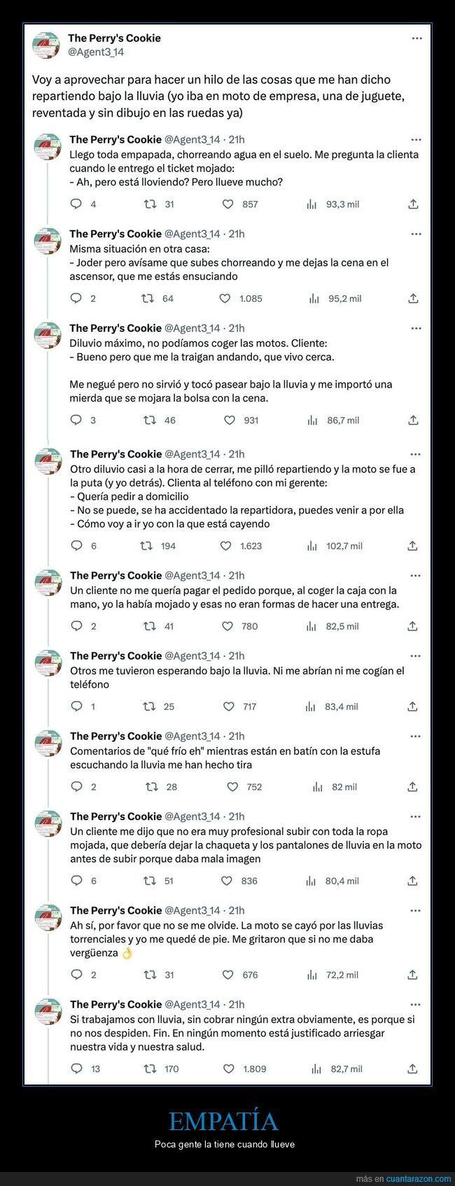 riders,repartidor,lluvia,frases