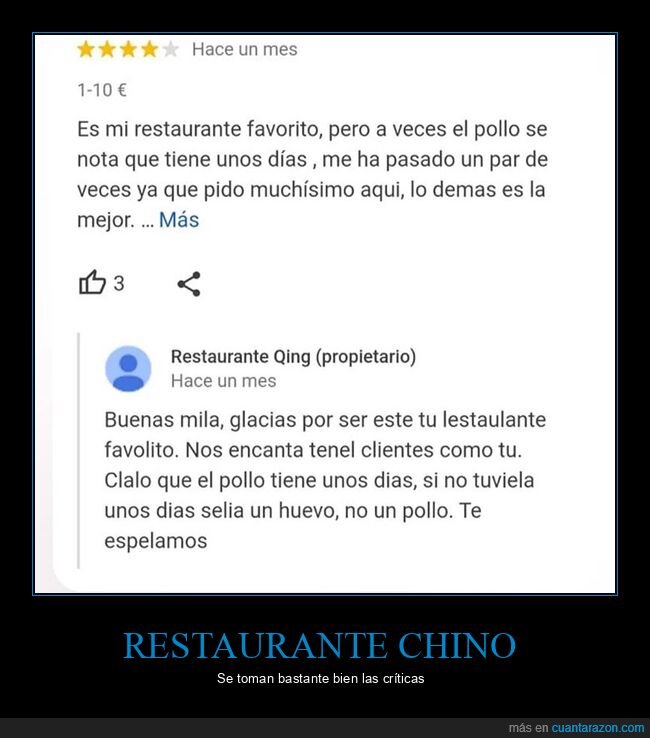 chino,huevo,pollo,reseña,respuesta,restaurante