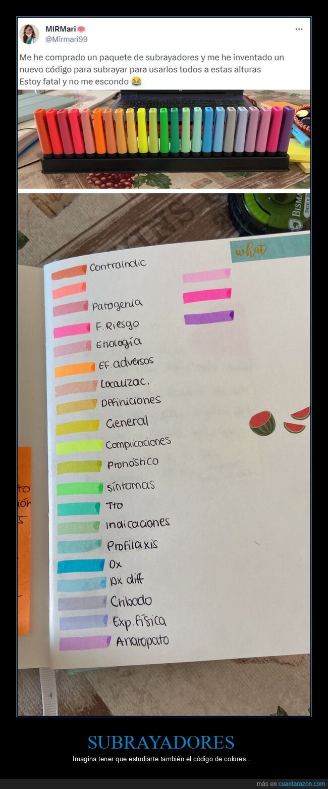 subrayadores,código,colores