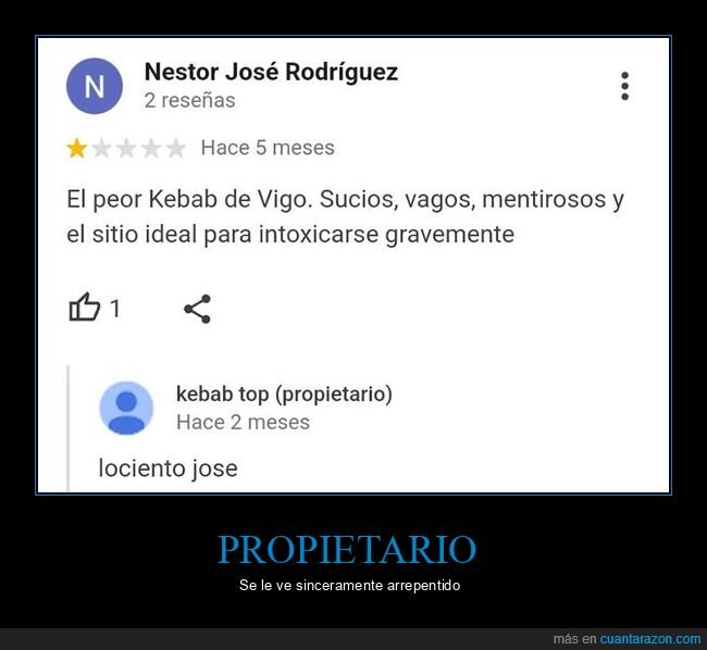 disculpas,kebab,reseña,respuesta