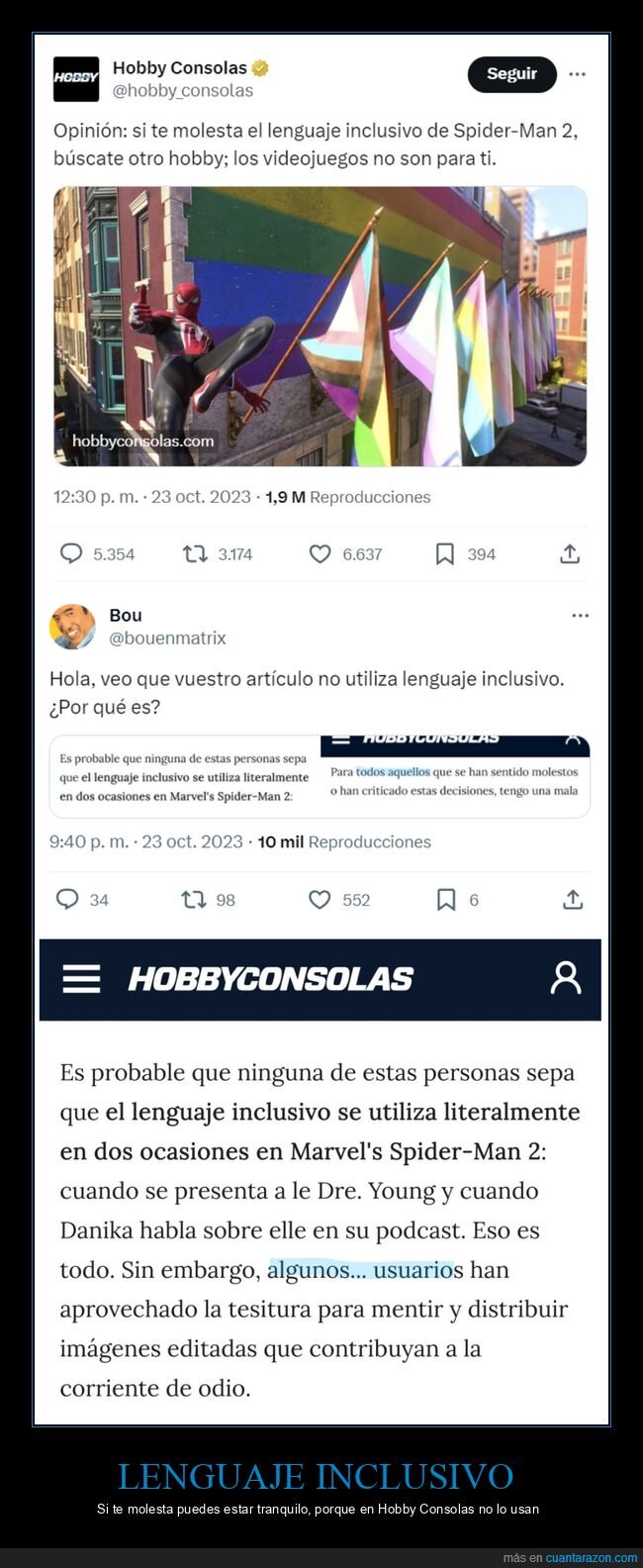 hobby consolas,spiderman 2,lenguaje inclusivo