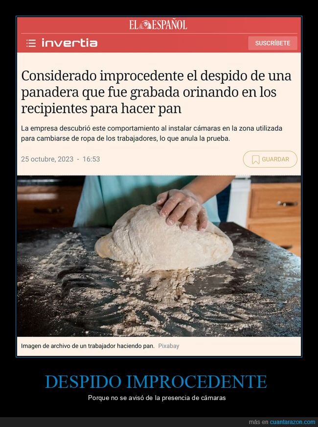 despido,improcedente,panadera,mear,recipientes