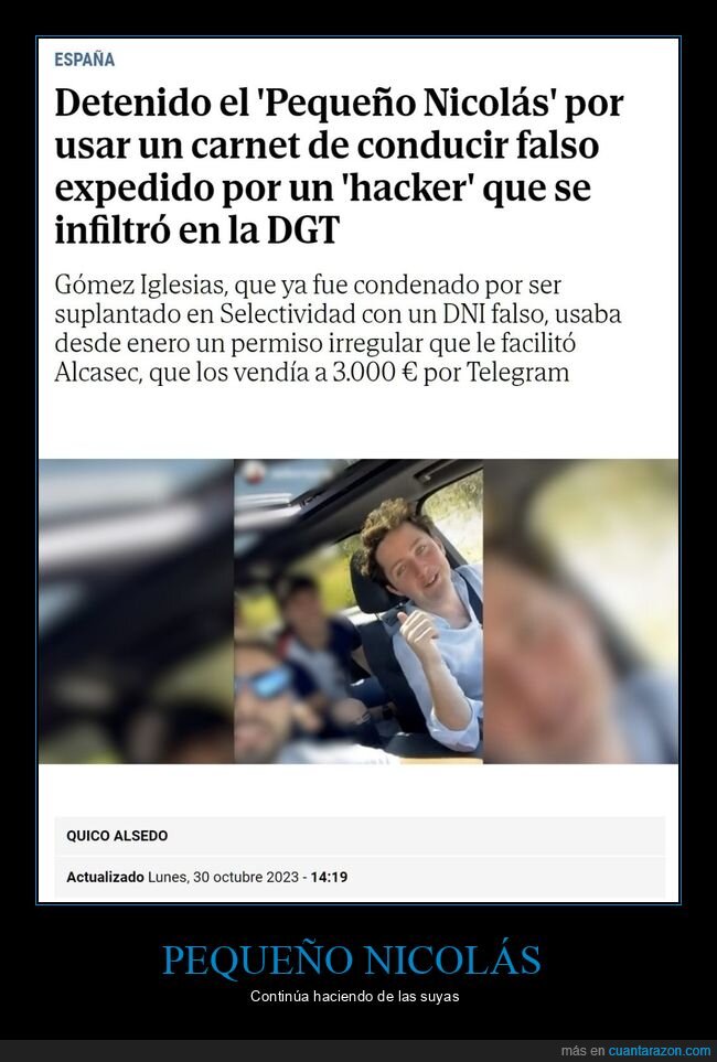 pequeño nicolás,detenido,cart de conducir,falso