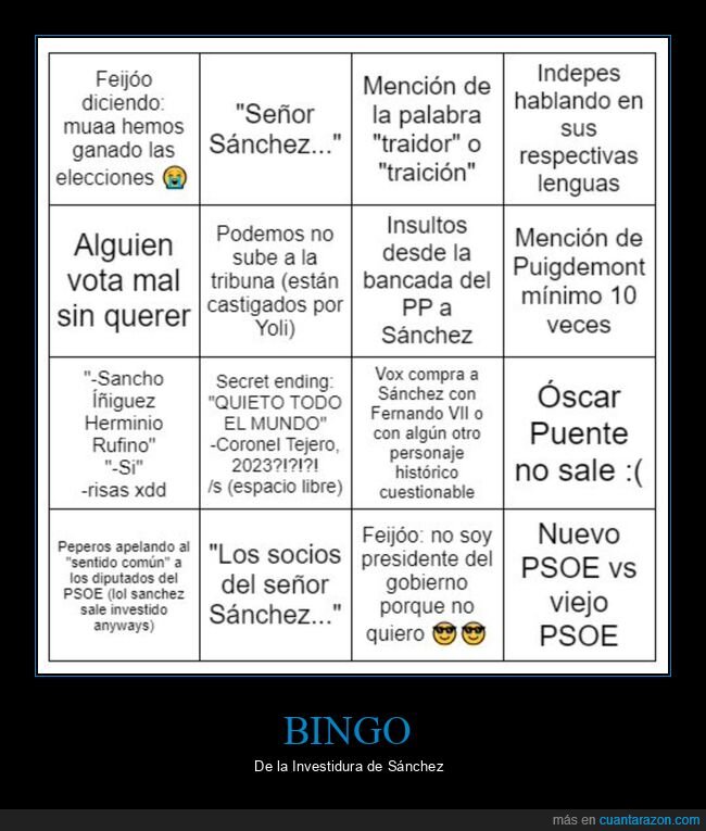 bingo,investidura,pedro sánchez,políticos