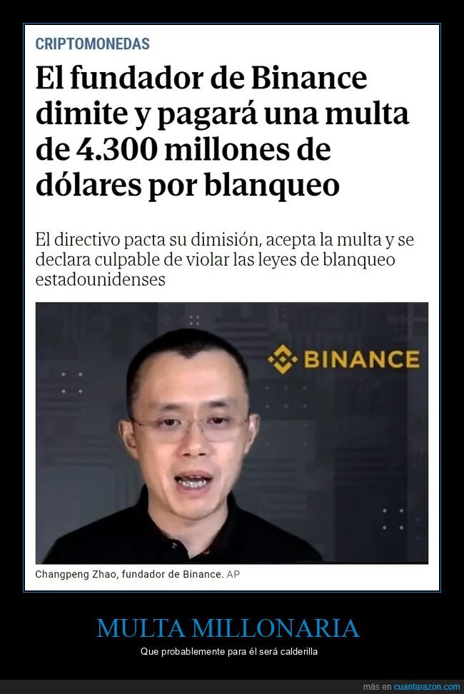 changpeng zhao,binance,multa,blanqueo