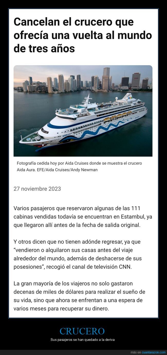 crucero,vuelta al mundo,cancelar