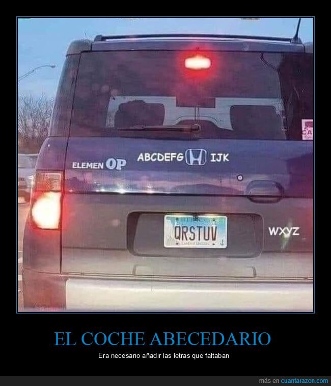 coche,abecedario,matrícula