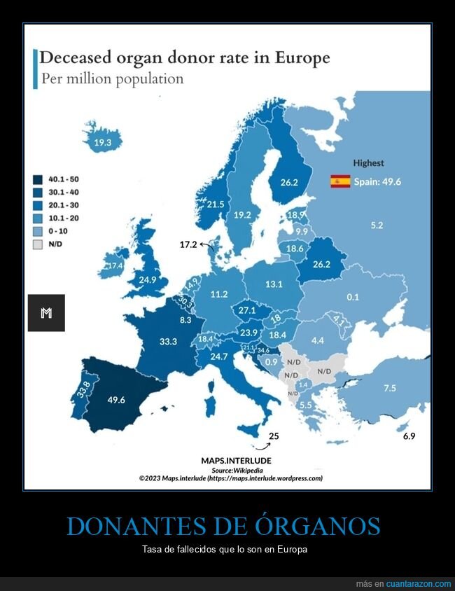 donantes,órganos,fallecidos,mapa,países