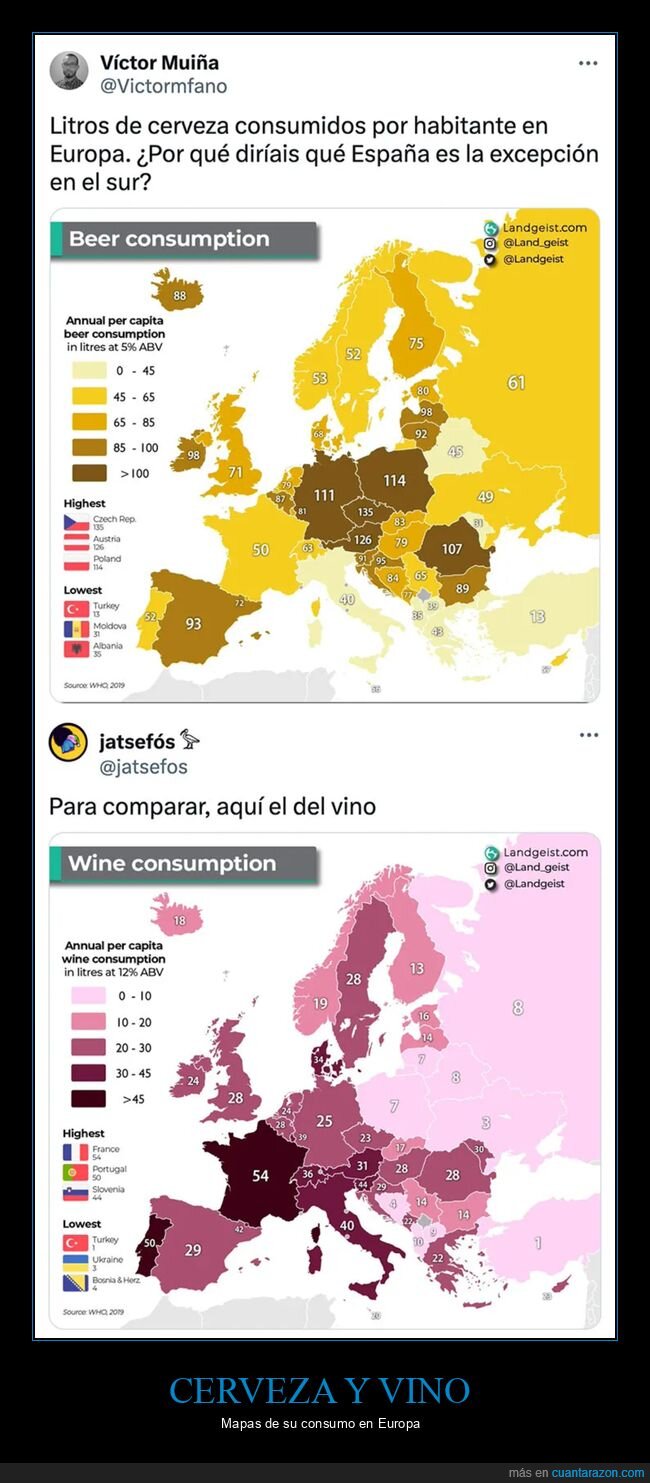 cerveza,consume,curiosidades,europa,mapas,países,vino