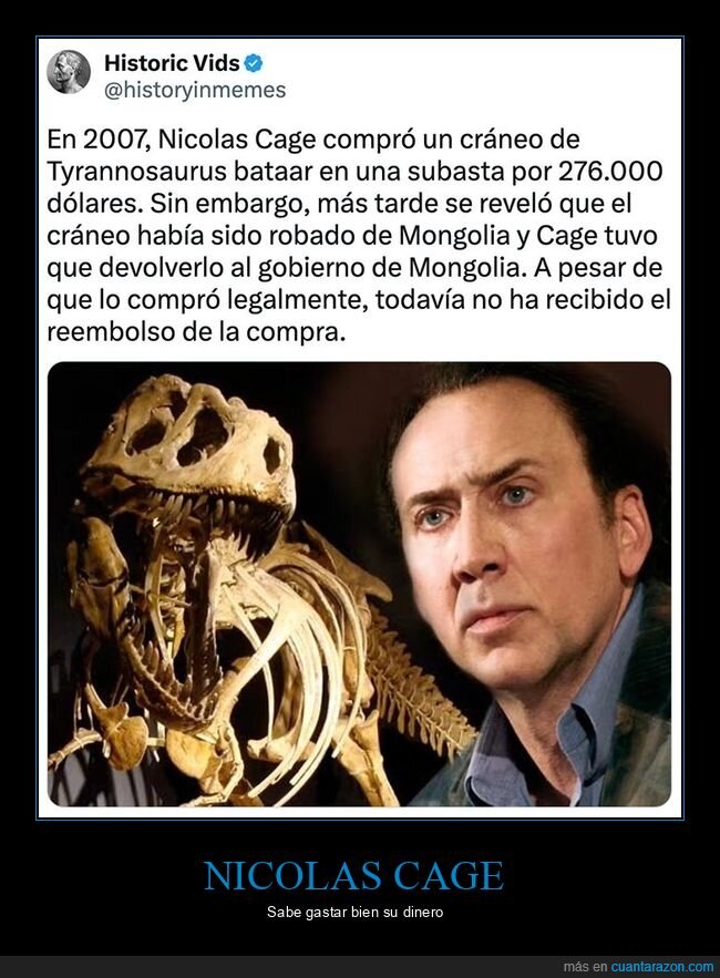 cráneo,fails,nicolas cage,robado,tiranosaurio