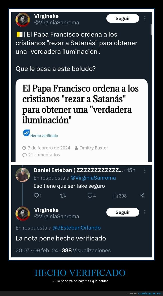 hecho verificado,papa,rezar,satanás