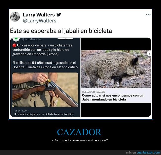 cazador,ciclista,confundir,disparo,jabalí