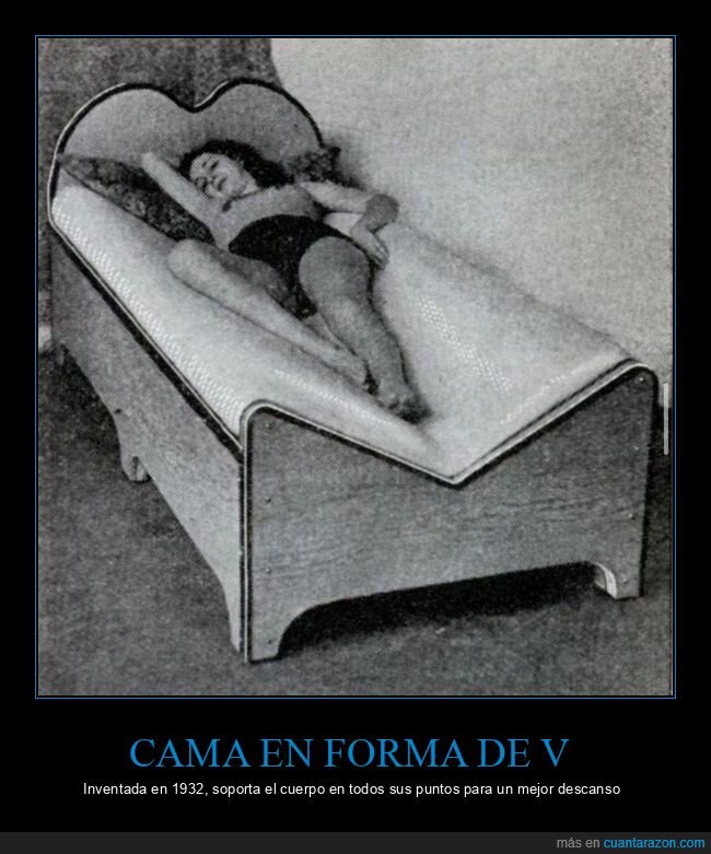 cama,forma de v,invento,retro