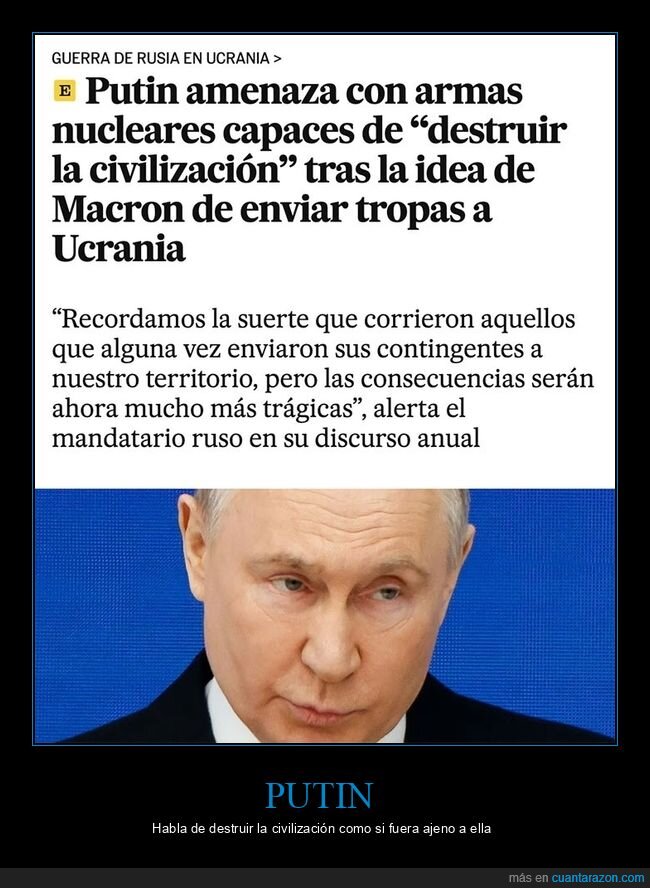 armas nucleares,civilización,destruir,macron,políticos,putin,ucrania