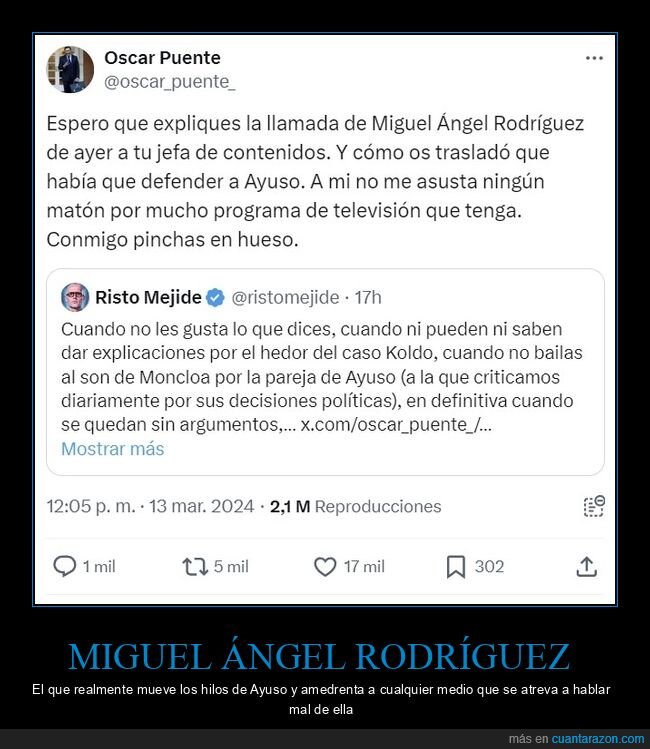 ayuso,risto,óscar puente,miguel ángel rodríguez,políticos