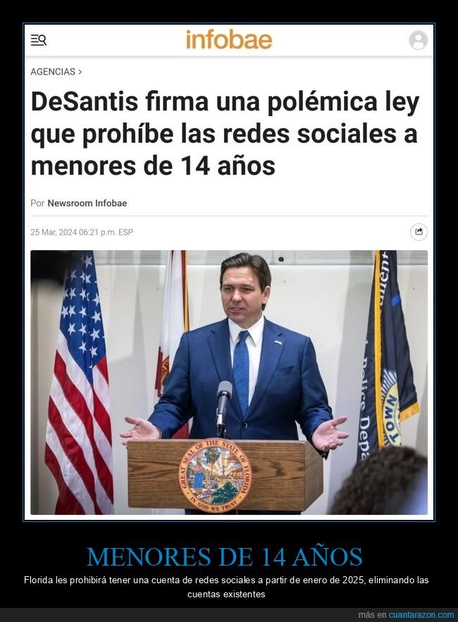 desantis,florida,prohibir,redes sociales,14 años