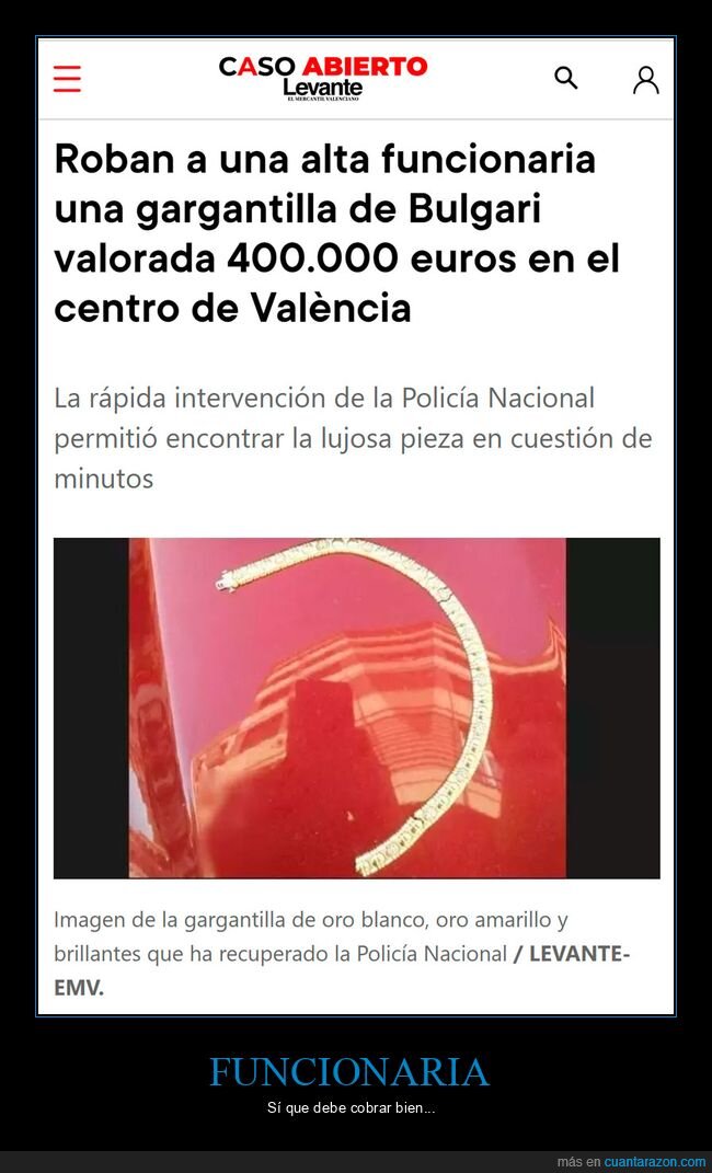 funcionaria,robo,gargantilla,bulgari,precio
