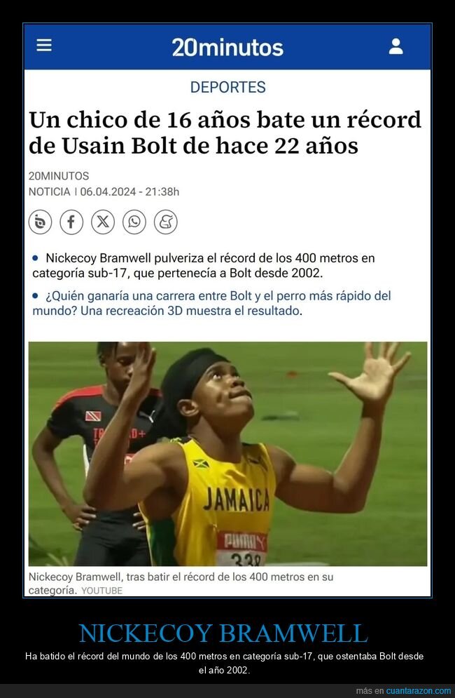 nickecoy bramwell,récord,usain bolt
