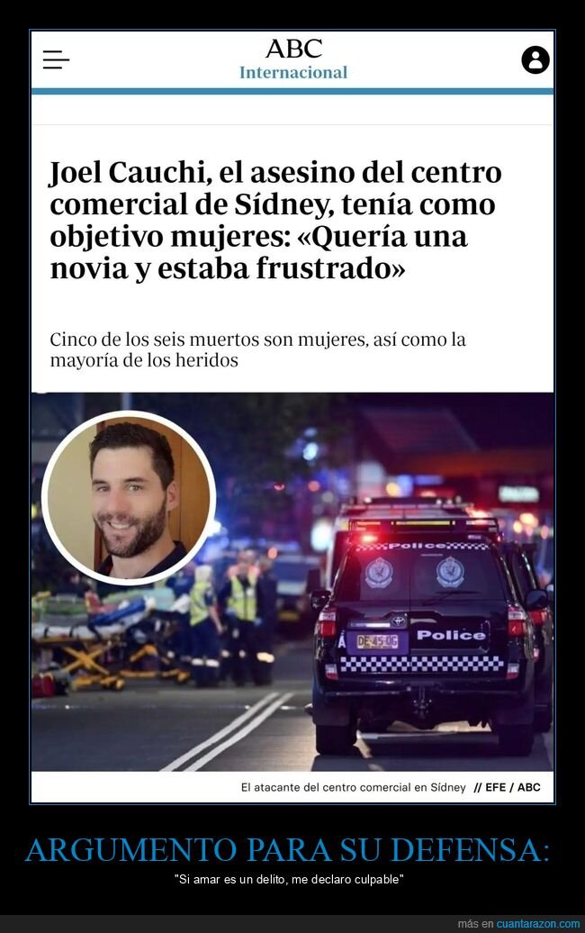 joel cauchi,asesino,centro comercial,sídney,mujeres,frustrado