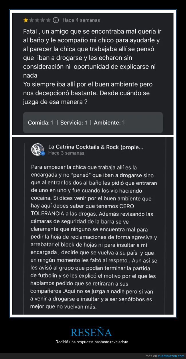 aseo,coca,novio,reseña,respuesta