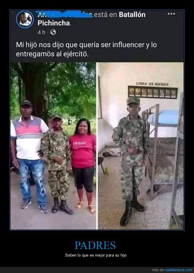 ejército,hijo,influencer,padres