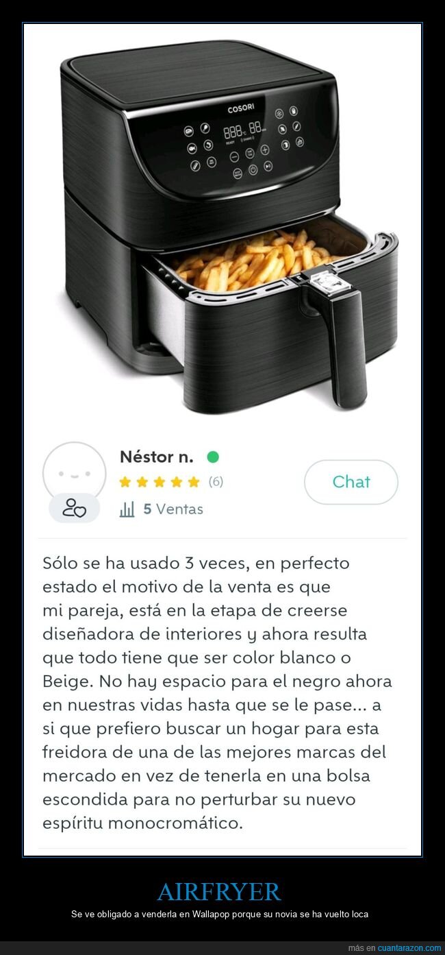 airfryer,vender,wallapop,novia,colores,anuncios