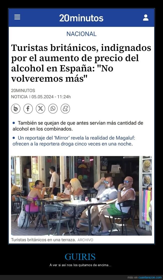 turistas,británicos,precio,alcohol,españa,volver