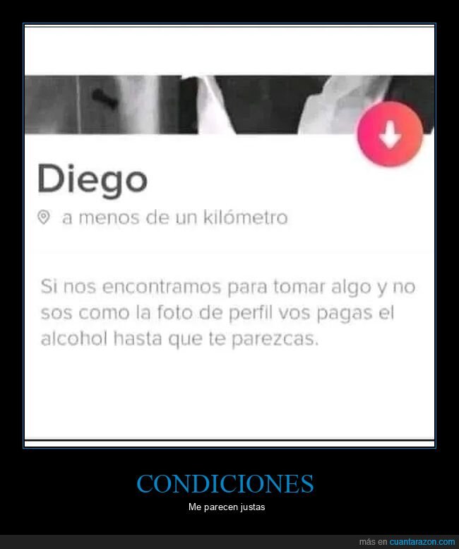 alcohol,foto de perfil,pagar,parecerse,tinder