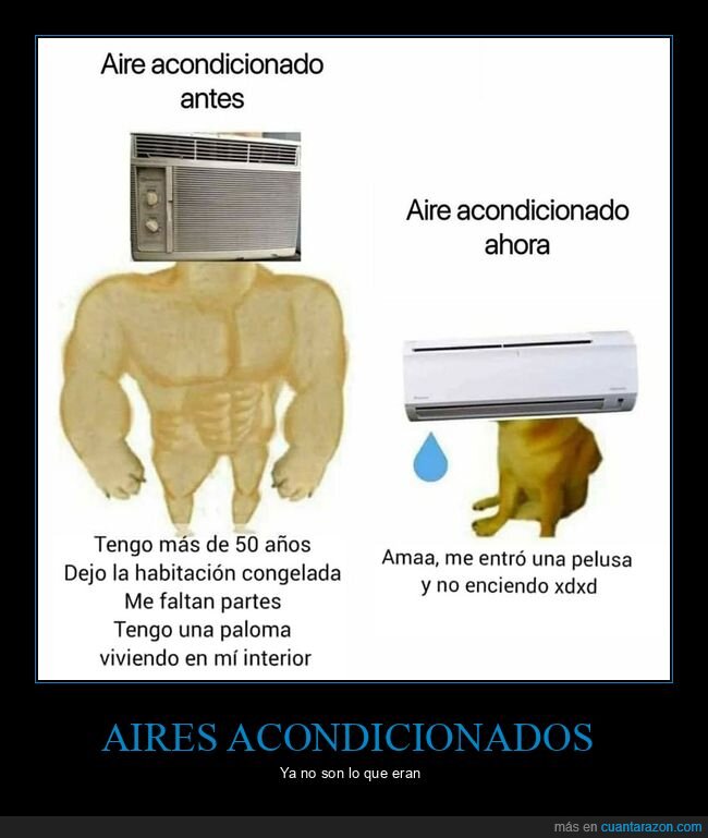 ahora,aire acondicionado,antes,doge y cheems