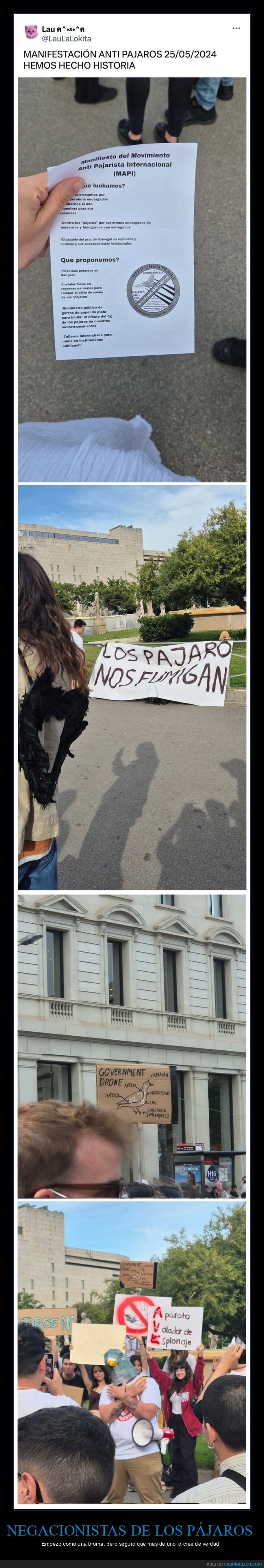 negacionistas,p&aacute;jaros,manifestaci&oacute;n