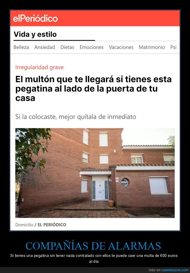 pegatina,compañías de alarmas,multa