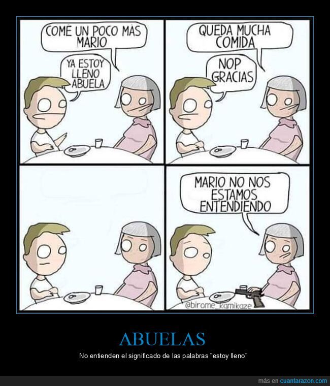 abuela,comer,lleno,pistola